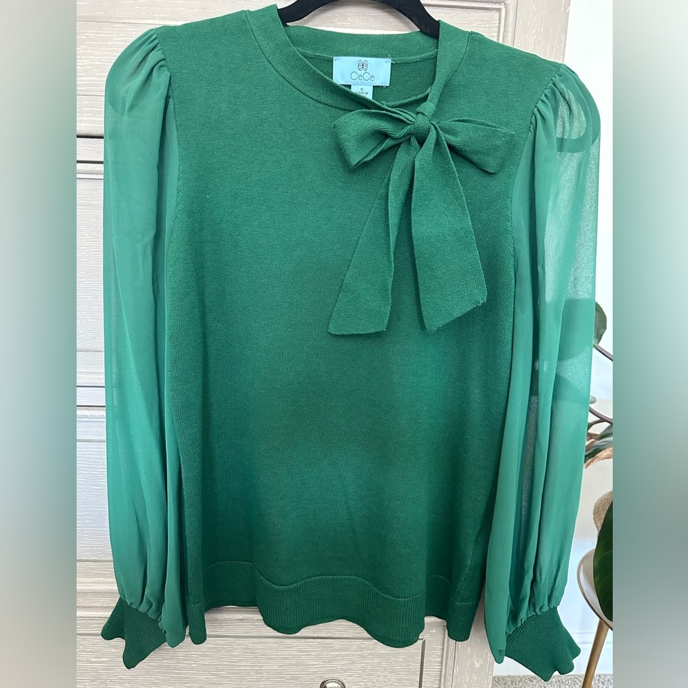 Sweet tie mix media cotton blend sweater